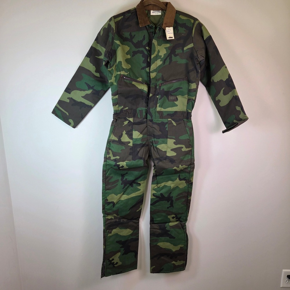 Liberty Kids Camo Coveralls Woodland Camouflage Quilted Lined Size 16 USA Made